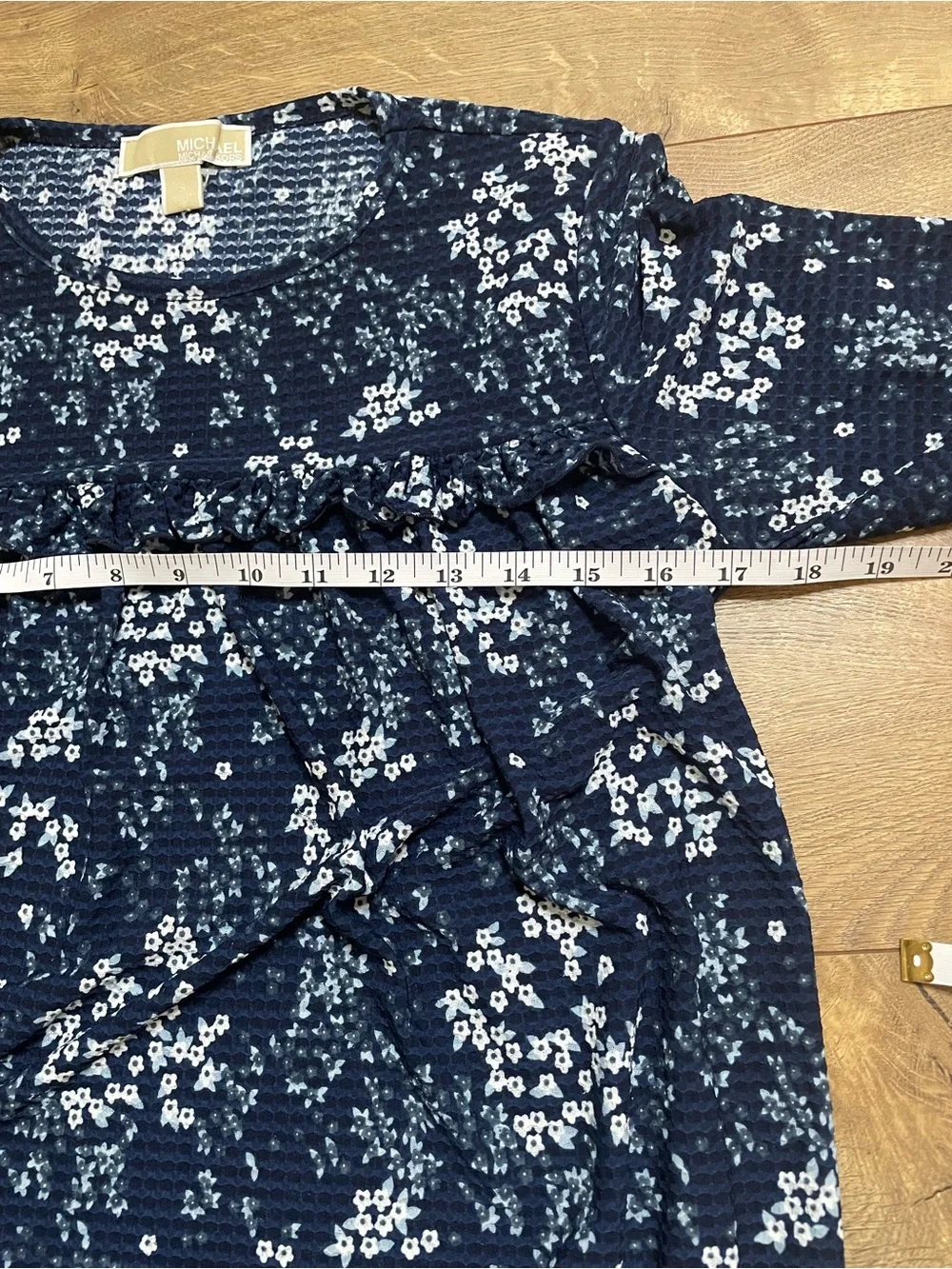 Michael Kors Navy Floral Ruffle-Sleeve Blouse